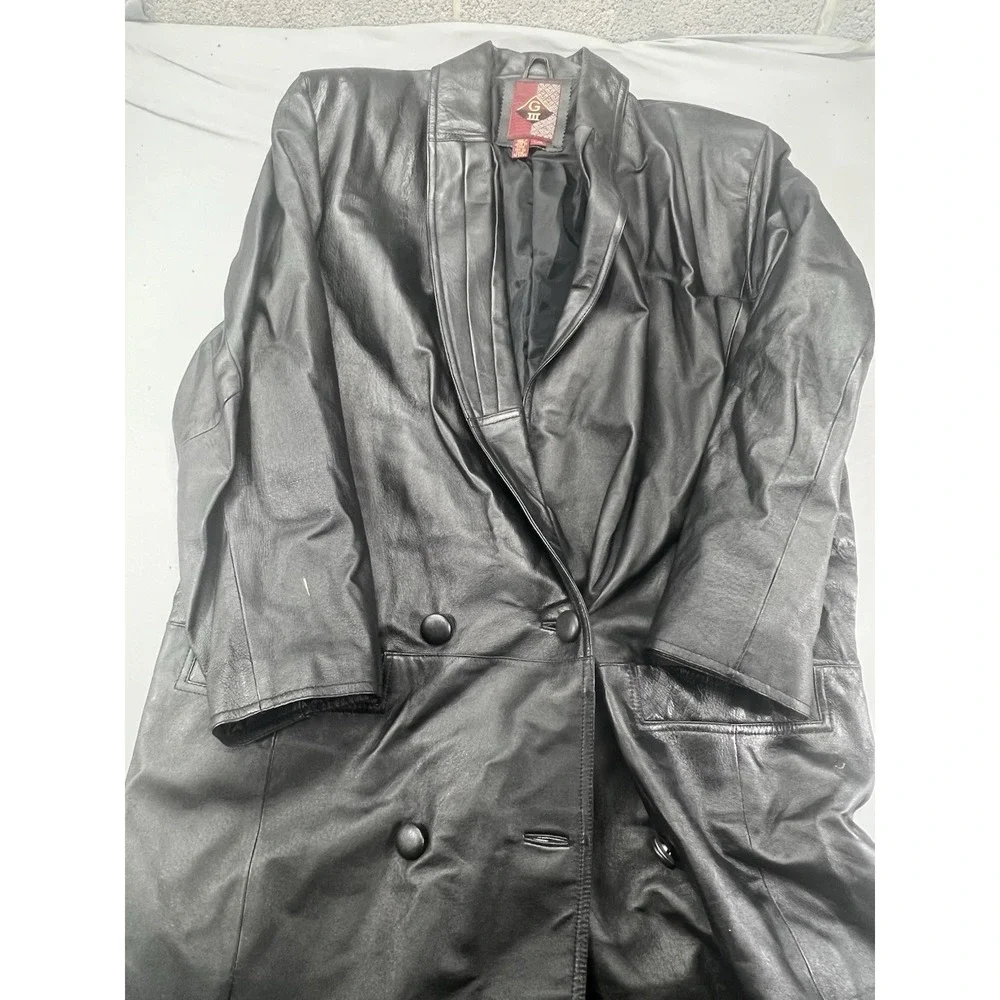 G III Genuine Leather Trench‎ Coat Black Size Large Men's